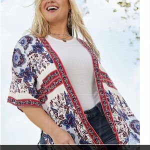 Maurices Floral Open-Front Cape - Red and Blue